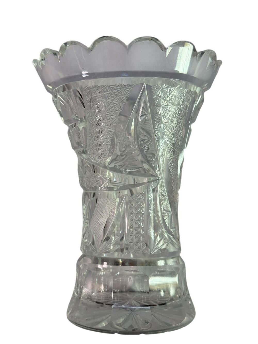 Antique ABP McKee Glass Innovation Corset Vase Cut Floral EAPG 5.5"
